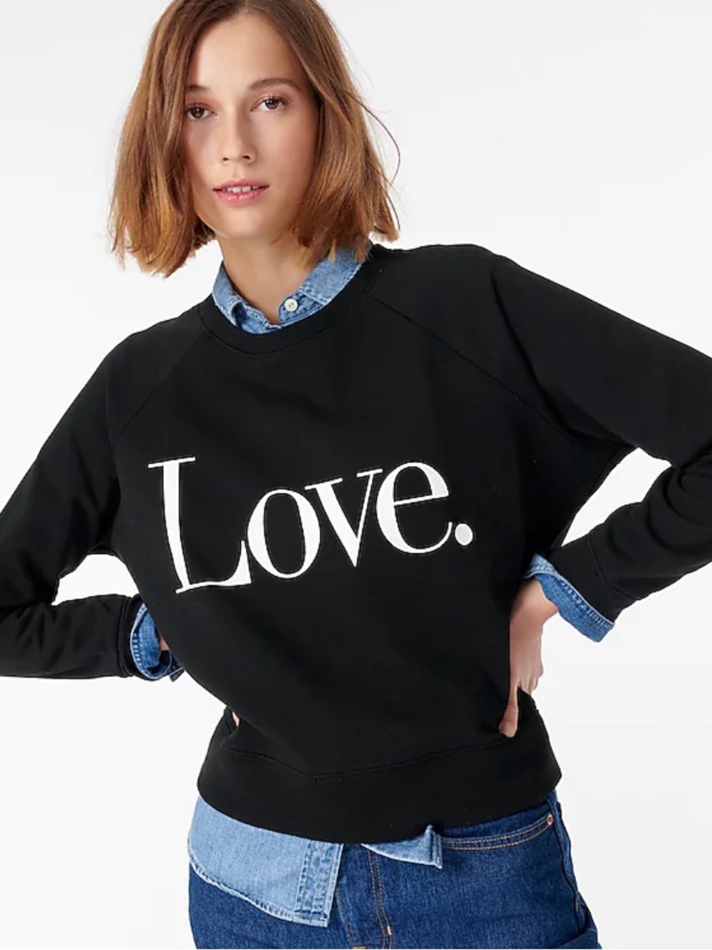 J Crew black Love spell out graphic cotton crewneck sweatshirt minimalist size L